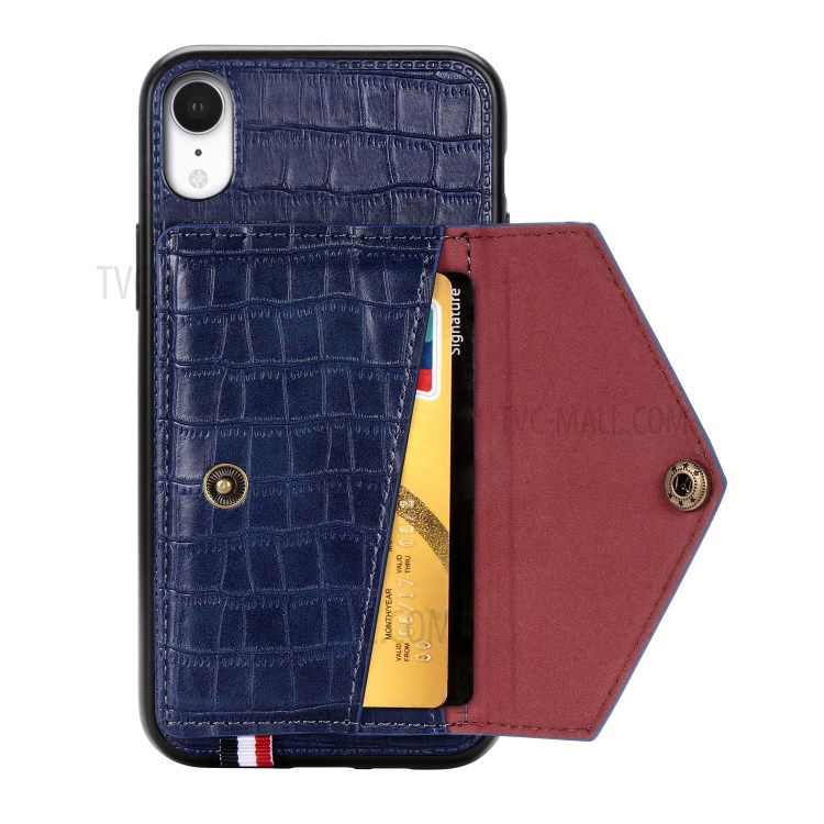 Crocodile Texture Phone Case Card Holder for Apple iPhone XR 6.1 inch - Blue-4