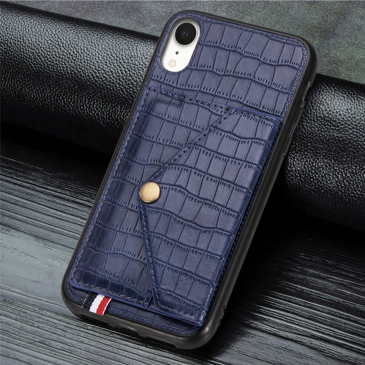 Crocodile Texture Phone Case Card Holder for Apple iPhone XR 6.1 inch - Blue-5