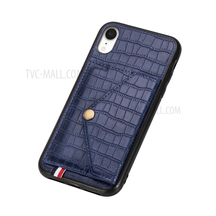 Crocodile Texture Phone Case Card Holder for Apple iPhone XR 6.1 inch - Blue-6