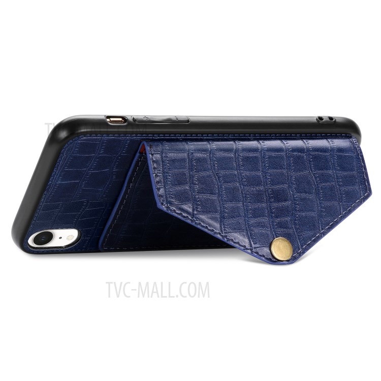 Crocodile Texture Phone Case Card Holder for Apple iPhone XR 6.1 inch - Blue-7