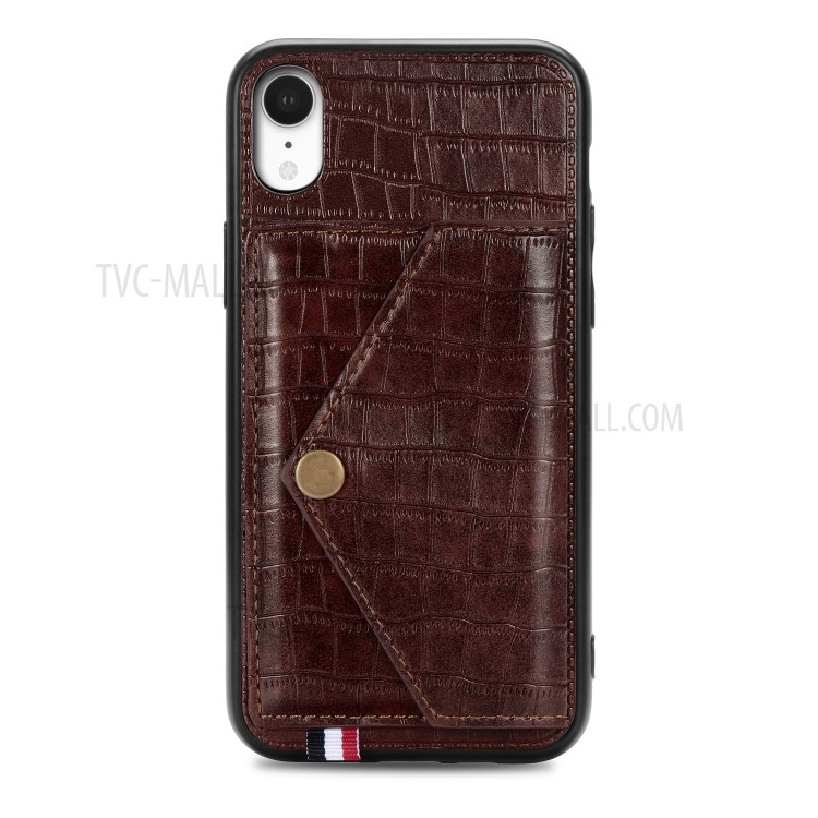 Crocodile Texture Phone Case Card Holder for Apple iPhone XR 6.1 inch - Brown-2
