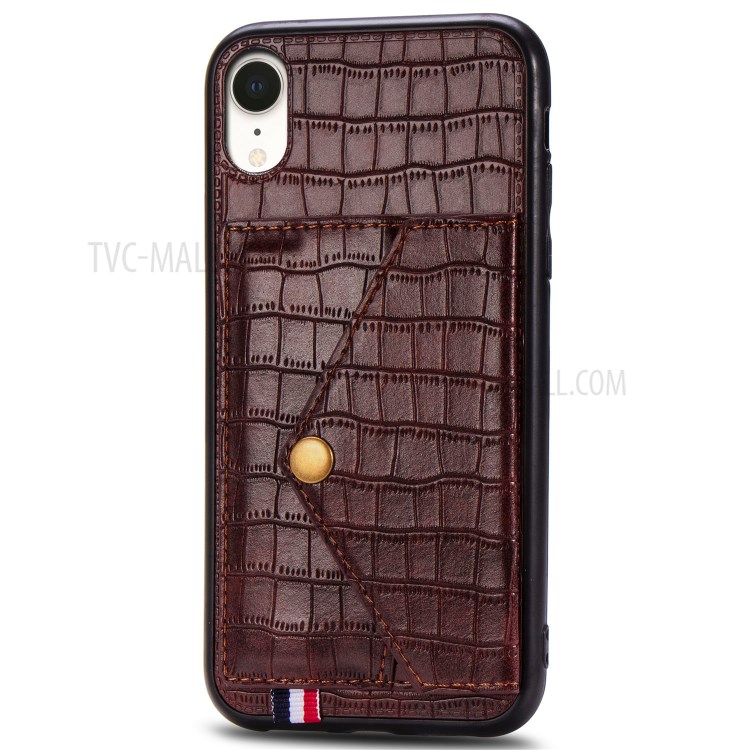 Crocodile Texture Phone Case Card Holder for Apple iPhone XR 6.1 inch - Brown-3