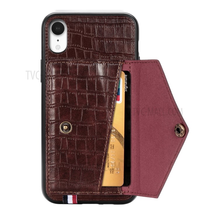 Crocodile Texture Phone Case Card Holder for Apple iPhone XR 6.1 inch - Brown-4
