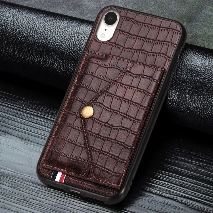Crocodile Texture Phone Case Card Holder for Apple iPhone XR 6.1 inch - Brown-5