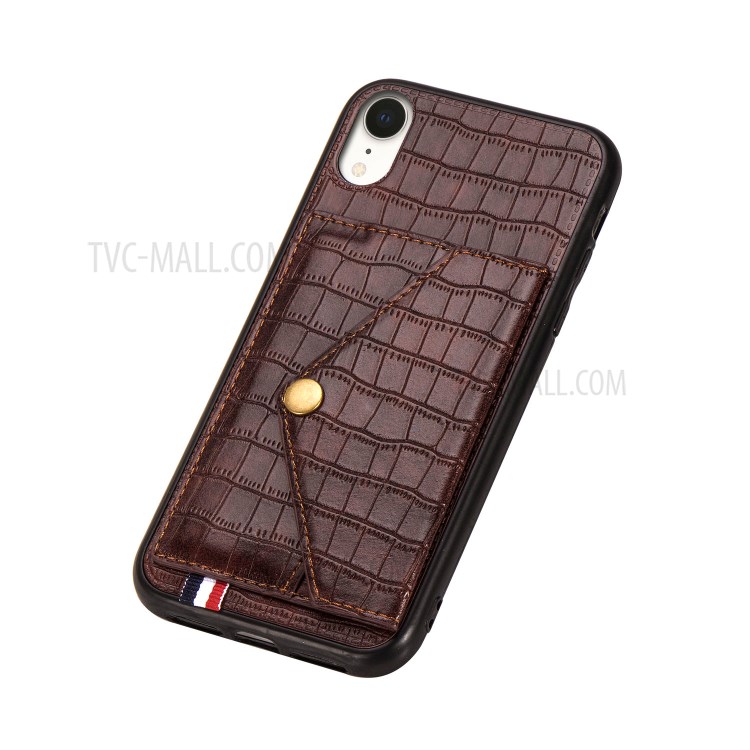 Crocodile Texture Phone Case Card Holder for Apple iPhone XR 6.1 inch - Brown-6