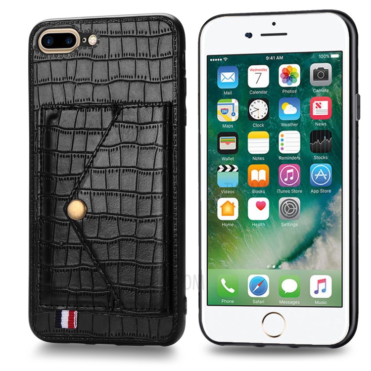 Crocodile Skin Card Holder PU Leather Coated Phone Case for iPhone 7 Plus/8 Plus 5.5 inch - Black-3