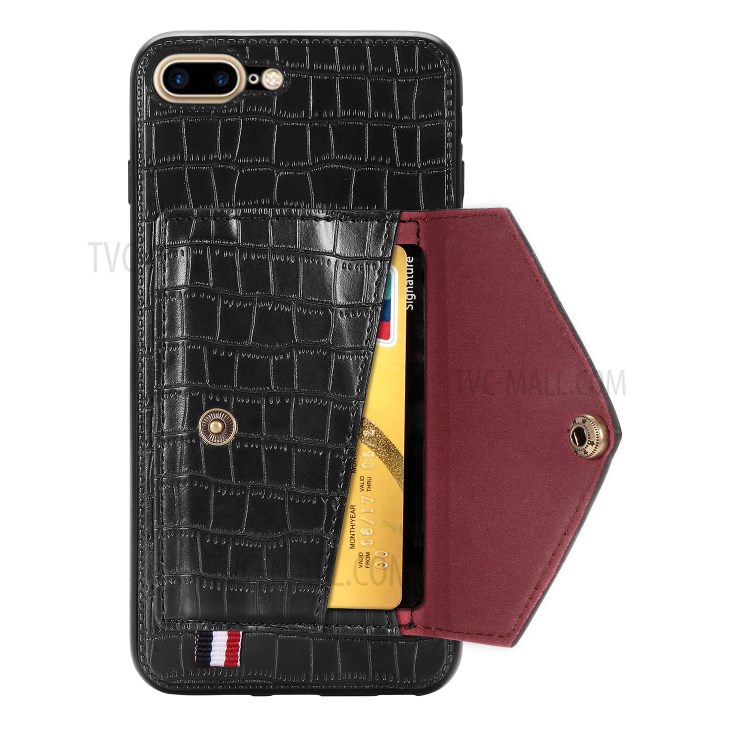 Crocodile Skin Card Holder PU Leather Coated Phone Case for iPhone 7 Plus/8 Plus 5.5 inch - Black-4