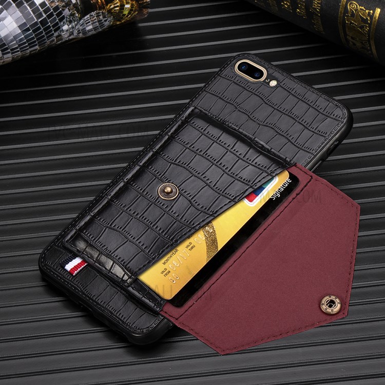 Crocodile Skin Card Holder PU Leather Coated Phone Case for iPhone 7 Plus/8 Plus 5.5 inch - Black-6