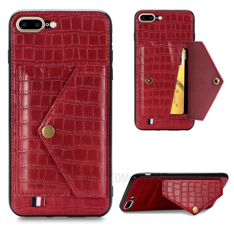 Crocodile Skin Card Holder PU Leather Coated Phone Case for iPhone 7 Plus/8 Plus 5.5 inch - Red-1