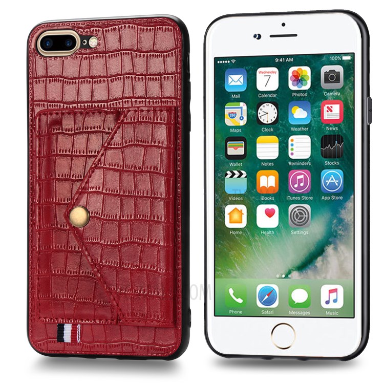 Crocodile Skin Card Holder PU Leather Coated Phone Case for iPhone 7 Plus/8 Plus 5.5 inch - Red-3
