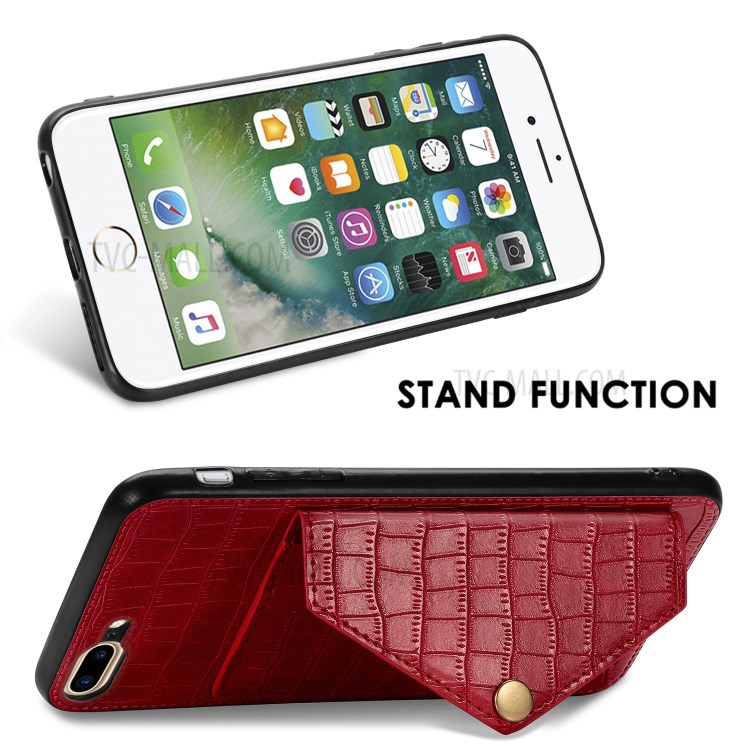 Crocodile Skin Card Holder PU Leather Coated Phone Case for iPhone 7 Plus/8 Plus 5.5 inch - Red-7