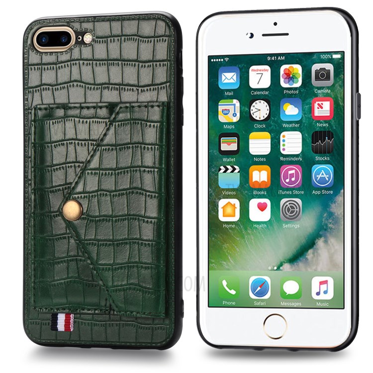 Crocodile Skin Card Holder PU Leather Coated Phone Case for iPhone 7 Plus/8 Plus 5.5 inch - Green-3