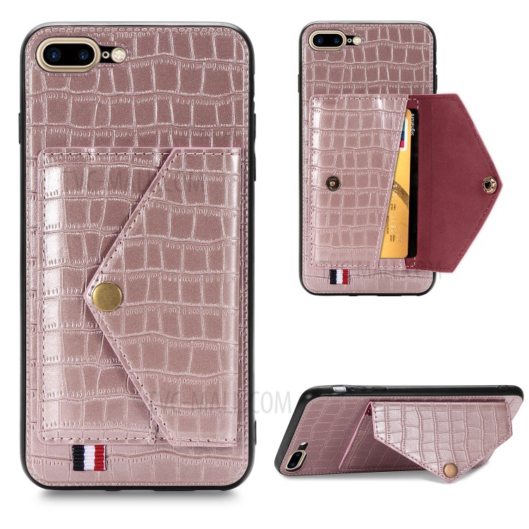 Crocodile Skin Card Holder PU Leather Coated Phone Case for iPhone 7 Plus/8 Plus 5.5 inch - Rose Gold-1