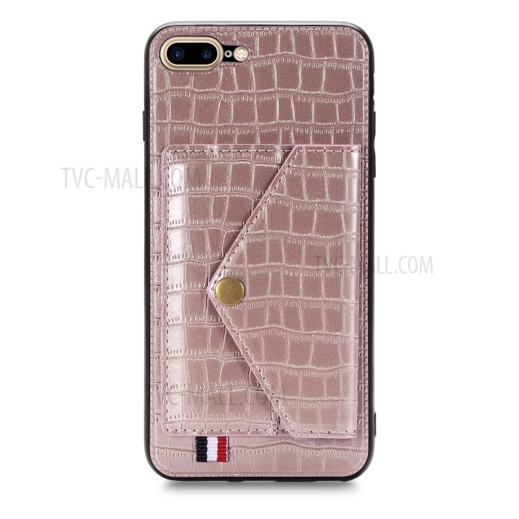 Crocodile Skin Card Holder PU Leather Coated Phone Case for iPhone 7 Plus/8 Plus 5.5 inch - Rose Gold-2