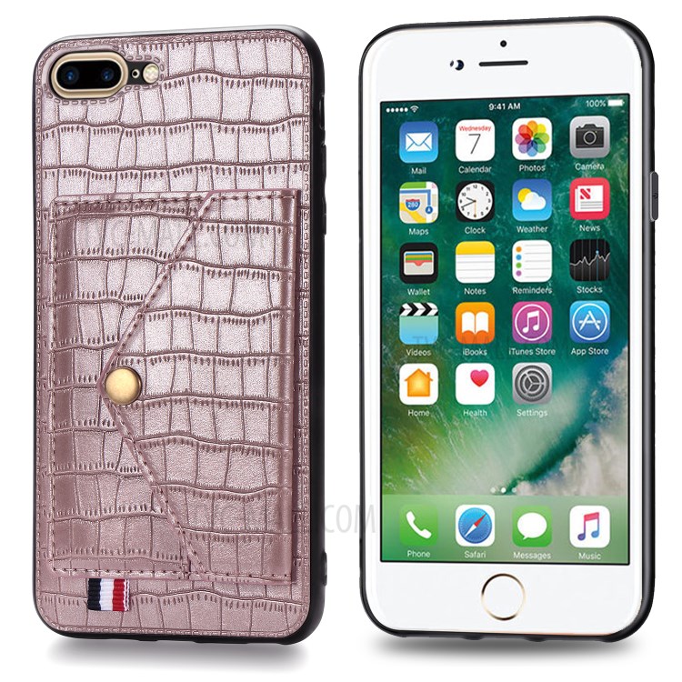 Crocodile Skin Card Holder PU Leather Coated Phone Case for iPhone 7 Plus/8 Plus 5.5 inch - Rose Gold-3