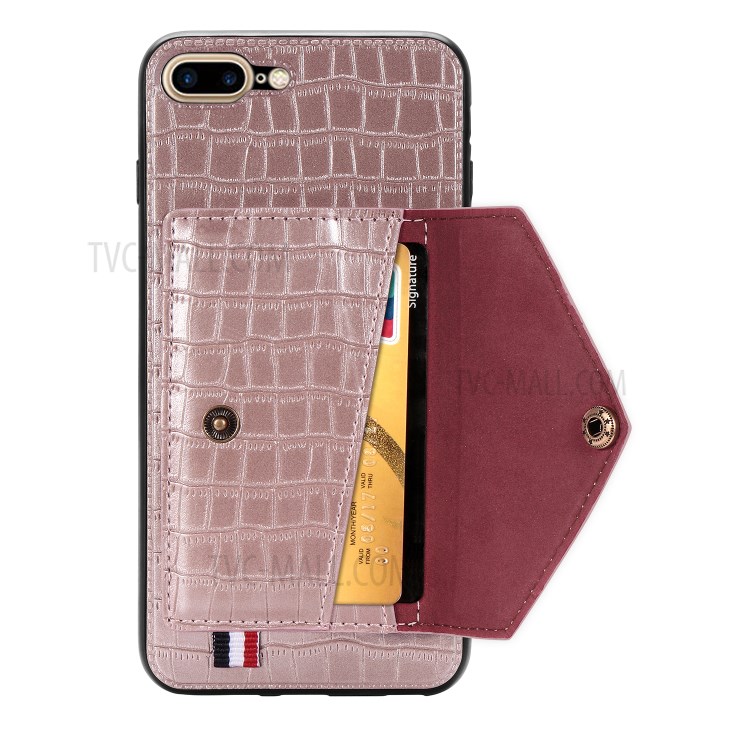 Crocodile Skin Card Holder PU Leather Coated Phone Case for iPhone 7 Plus/8 Plus 5.5 inch - Rose Gold-4