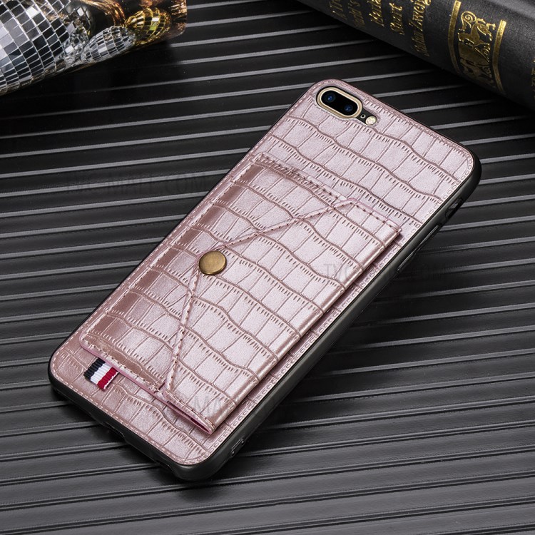 Crocodile Skin Card Holder PU Leather Coated Phone Case for iPhone 7 Plus/8 Plus 5.5 inch - Rose Gold-5