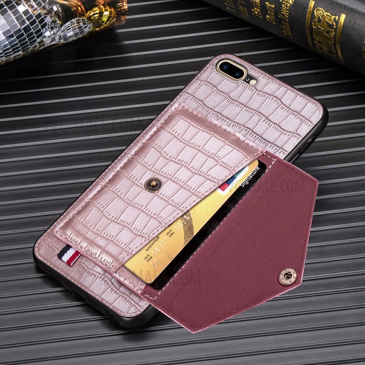 Crocodile Skin Card Holder PU Leather Coated Phone Case for iPhone 7 Plus/8 Plus 5.5 inch - Rose Gold-6