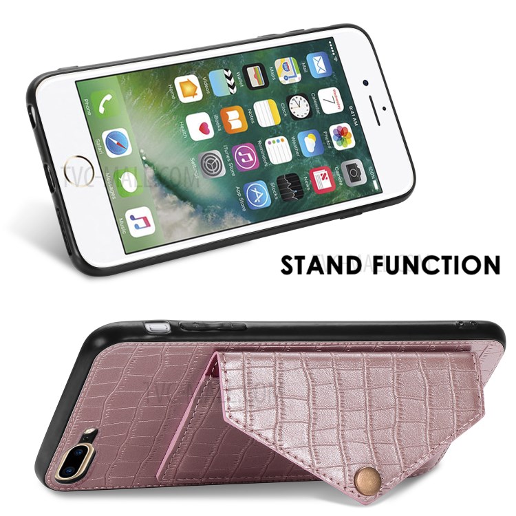 Crocodile Skin Card Holder PU Leather Coated Phone Case for iPhone 7 Plus/8 Plus 5.5 inch - Rose Gold-7