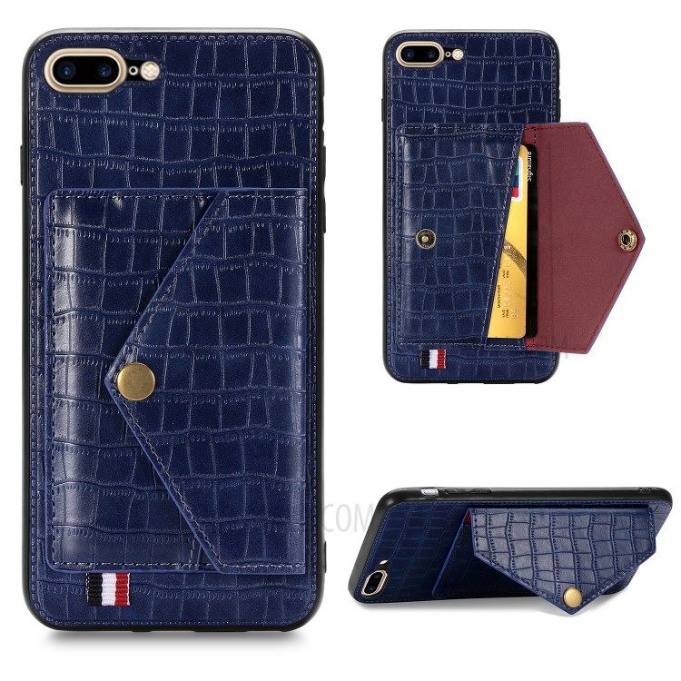Crocodile Skin Card Holder PU Leather Coated Phone Case for iPhone 7 Plus/8 Plus 5.5 inch - Blue-1