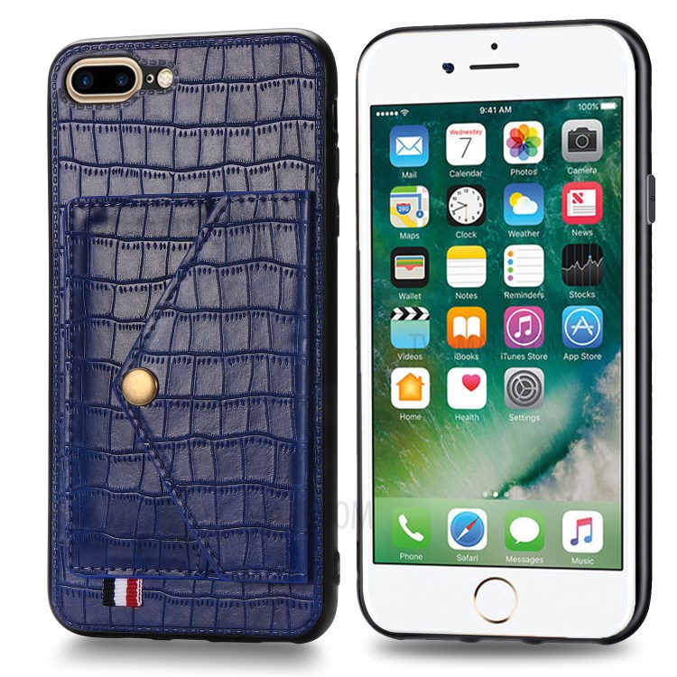 Crocodile Skin Card Holder PU Leather Coated Phone Case for iPhone 7 Plus/8 Plus 5.5 inch - Blue-3