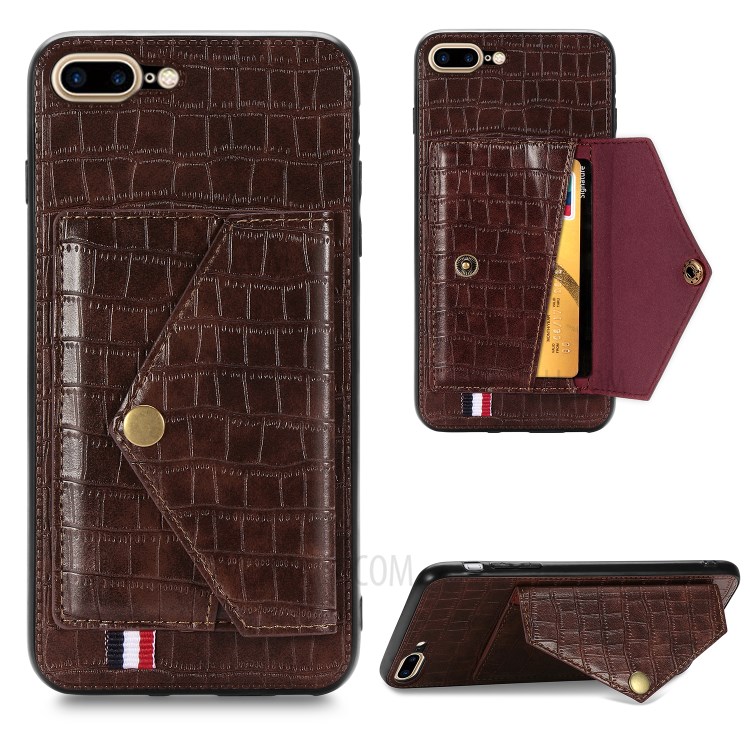 Crocodile Skin Card Holder PU Leather Coated Phone Case for iPhone 7 Plus/8 Plus 5.5 inch - Brown-1