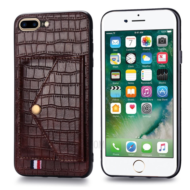 Crocodile Skin Card Holder PU Leather Coated Phone Case for iPhone 7 Plus/8 Plus 5.5 inch - Brown-3