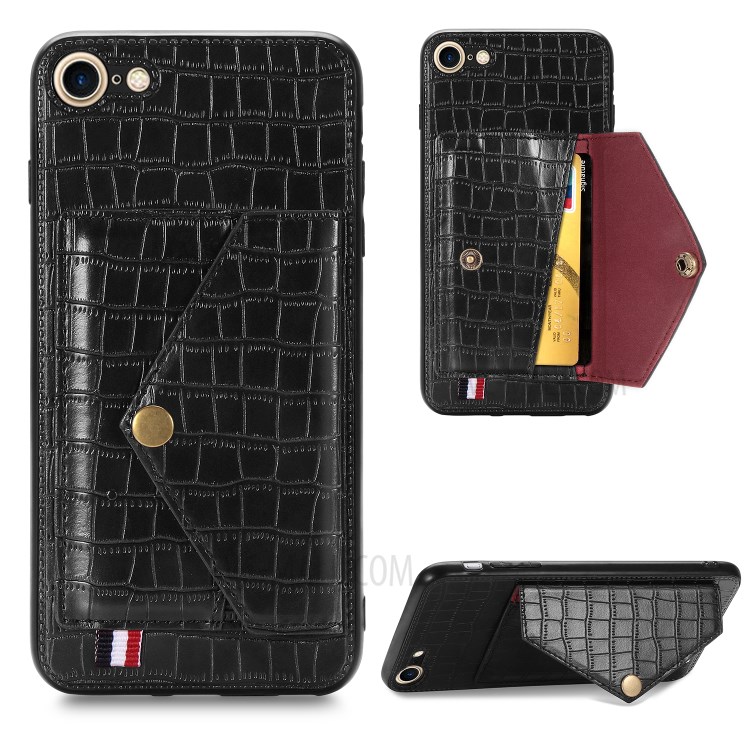 Crocodile Skin with Card Holder PU Leather Coated Phone Case for iPhone 7/8/SE (2nd Generation) - Black-1