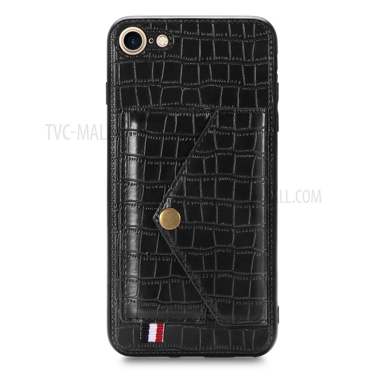 Crocodile Skin with Card Holder PU Leather Coated Phone Case for iPhone 7/8/SE (2nd Generation) - Black-2