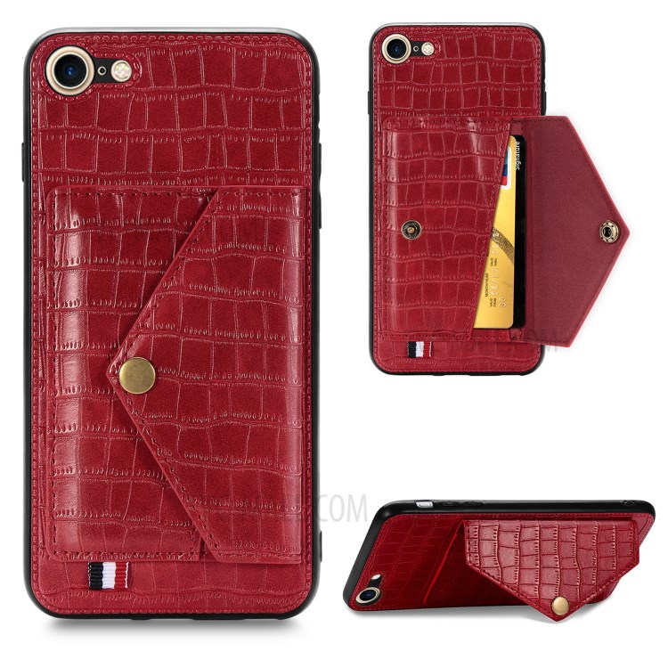 Crocodile Skin with Card Holder PU Leather Coated Phone Case for iPhone 7/8/SE (2nd Generation) - Red-1