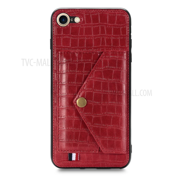Crocodile Skin with Card Holder PU Leather Coated Phone Case for iPhone 7/8/SE (2nd Generation) - Red-2