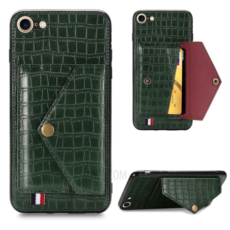 Crocodile Skin with Card Holder PU Leather Coated Phone Case for iPhone 7/8/SE (2nd Generation) - Green-1