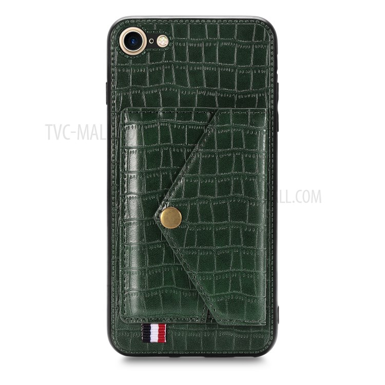 Crocodile Skin with Card Holder PU Leather Coated Phone Case for iPhone 7/8/SE (2nd Generation) - Green-2