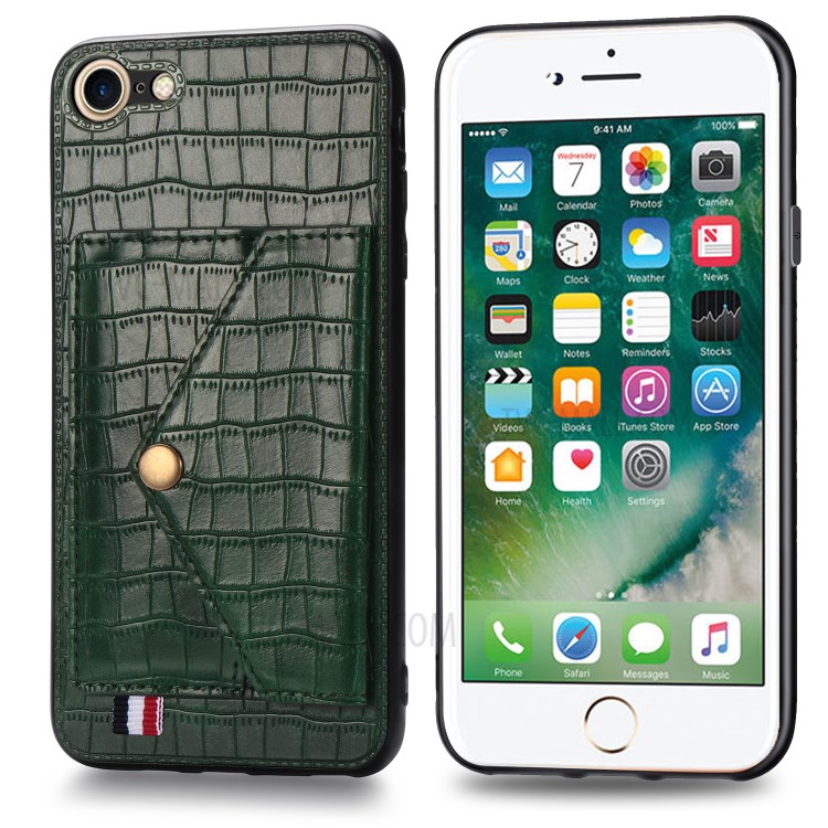Crocodile Skin with Card Holder PU Leather Coated Phone Case for iPhone 7/8/SE (2nd Generation) - Green-3
