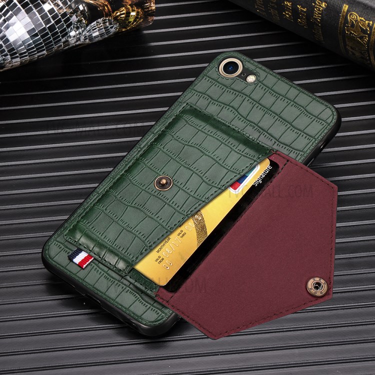 Crocodile Skin with Card Holder PU Leather Coated Phone Case for iPhone 7/8/SE (2nd Generation) - Green-6