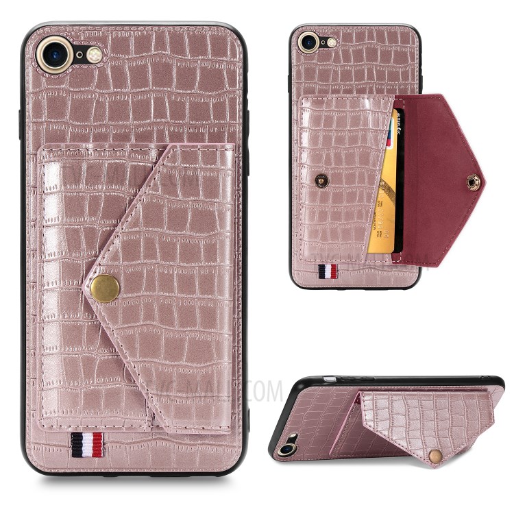 Crocodile Skin with Card Holder PU Leather Coated Phone Case for iPhone 7/8/SE (2nd Generation) - Rose Gold-1