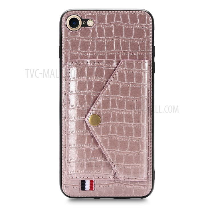 Crocodile Skin with Card Holder PU Leather Coated Phone Case for iPhone 7/8/SE (2nd Generation) - Rose Gold-2