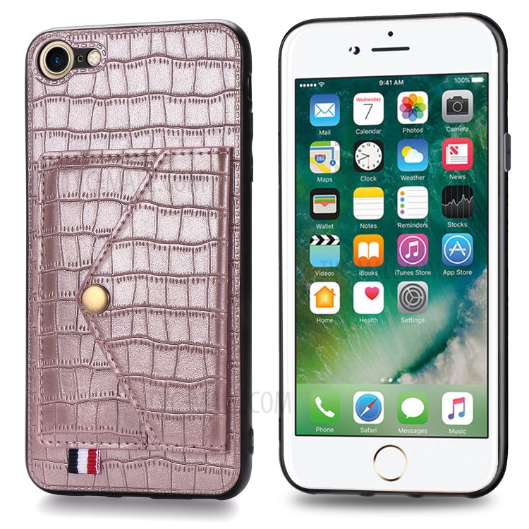 Crocodile Skin with Card Holder PU Leather Coated Phone Case for iPhone 7/8/SE (2nd Generation) - Rose Gold-3