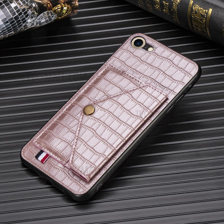 Crocodile Skin with Card Holder PU Leather Coated Phone Case for iPhone 7/8/SE (2nd Generation) - Rose Gold-5