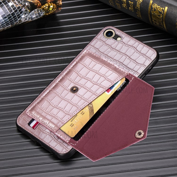 Crocodile Skin with Card Holder PU Leather Coated Phone Case for iPhone 7/8/SE (2nd Generation) - Rose Gold-6