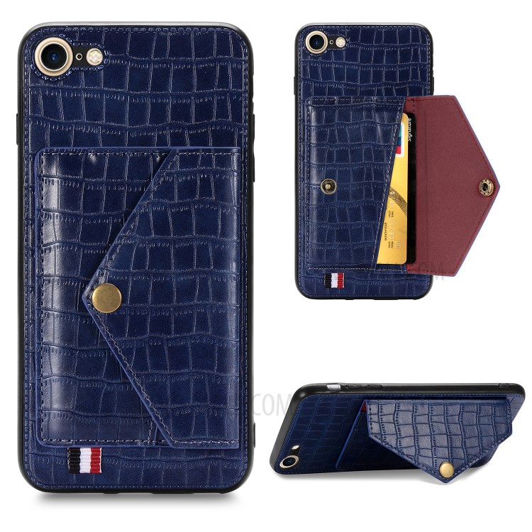 Crocodile Skin with Card Holder PU Leather Coated Phone Case for iPhone 7/8/SE (2nd Generation) - Blue-1