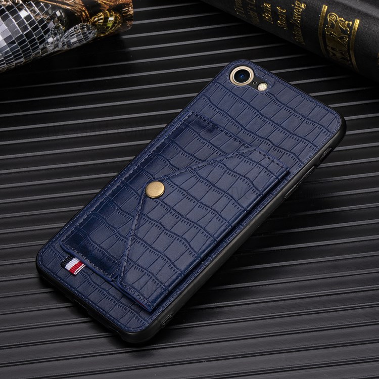 Crocodile Skin with Card Holder PU Leather Coated Phone Case for iPhone 7/8/SE (2nd Generation) - Blue-5