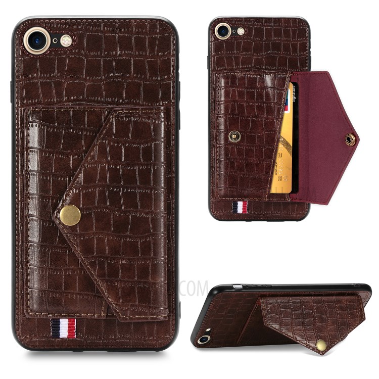 Crocodile Skin with Card Holder PU Leather Coated Phone Case for iPhone 7/8/SE (2nd Generation) - Brown-1