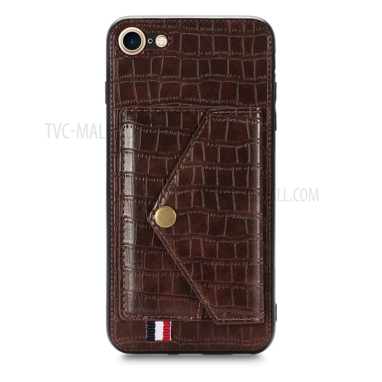 Crocodile Skin with Card Holder PU Leather Coated Phone Case for iPhone 7/8/SE (2nd Generation) - Brown-2