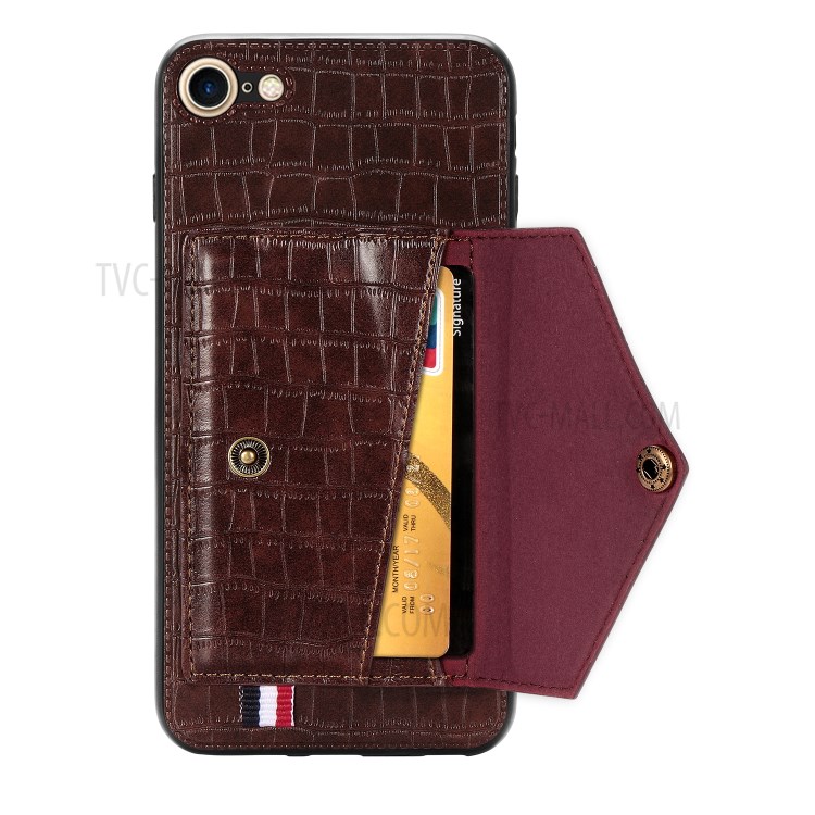 Crocodile Skin with Card Holder PU Leather Coated Phone Case for iPhone 7/8/SE (2nd Generation) - Brown-4
