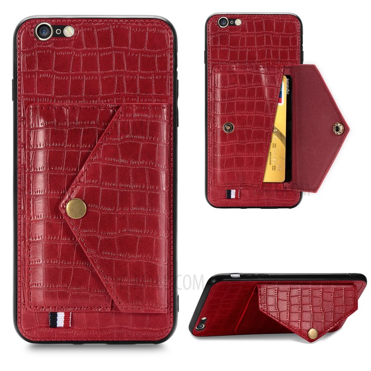 Cuir PU Peau De Crocodile Coquille Enduit TPU Pour Apple IPhone 6 Plus 5,5 Pouces - Rouge-1