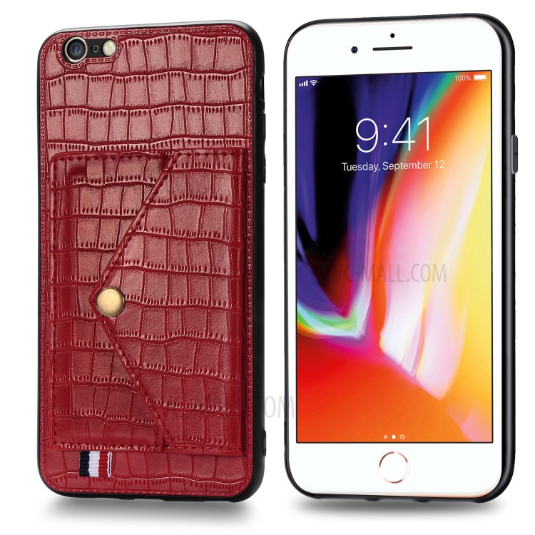 Cuir PU Peau De Crocodile Coquille Enduit TPU Pour Apple IPhone 6 Plus 5,5 Pouces - Rouge-3