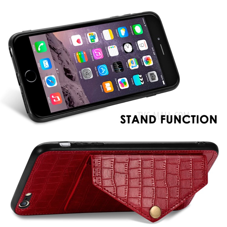 Cuir PU Peau De Crocodile Coquille Enduit TPU Pour Apple IPhone 6 Plus 5,5 Pouces - Rouge-7