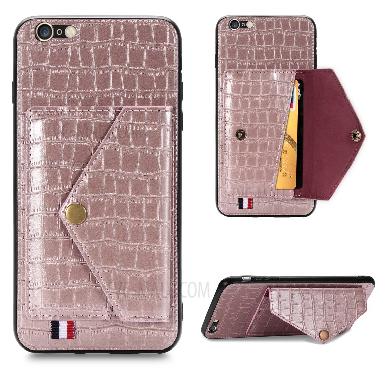 Crocodile Skin PU Leather Coated TPU Shell for Apple iPhone 6 Plus 5.5 inch - Rose Gold-1