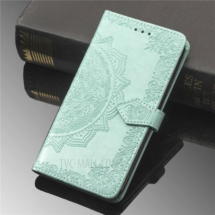 Geprägter Mandala Blume Leder Brieftasche Telefonabdeckung Fall Für Apple Iphone 6 / 4,7-Zoll-6S - Cyan-10